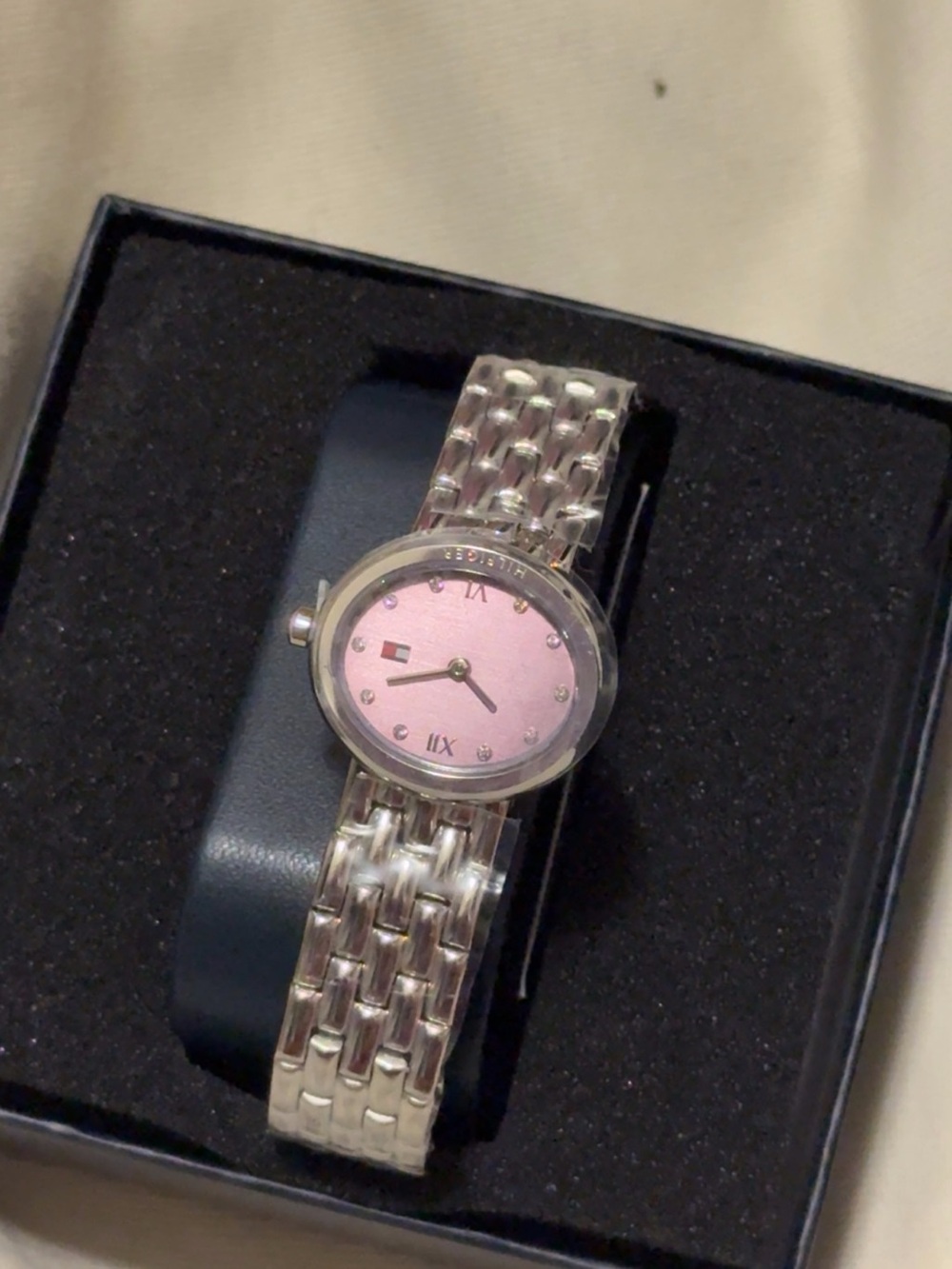 Tommy Hilfiger Silver Link Bracelet Watch with Pink Dial